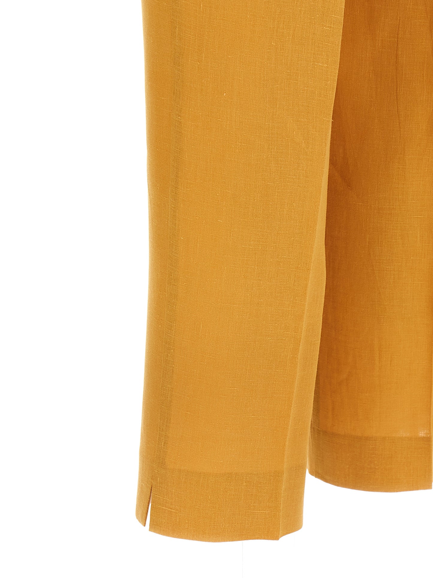 Trousers by Herno for women in linen orange features an sartorial silhouette, showcasing a precise straight-leg and long with a sartorial for a refined look.