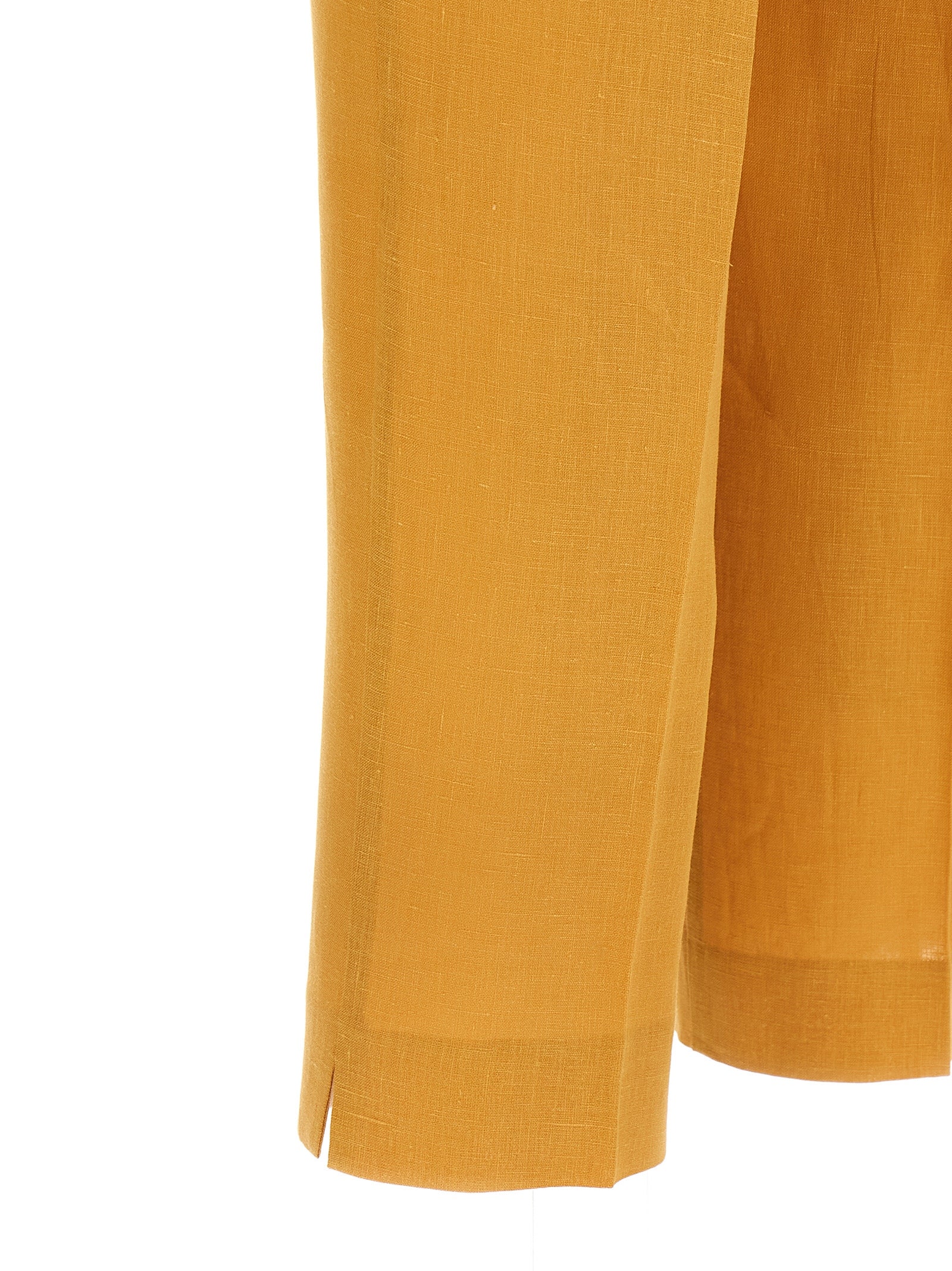 Trousers by Herno for women in linen orange features an sartorial silhouette, showcasing a precise straight-leg and long with a sartorial for a refined look.