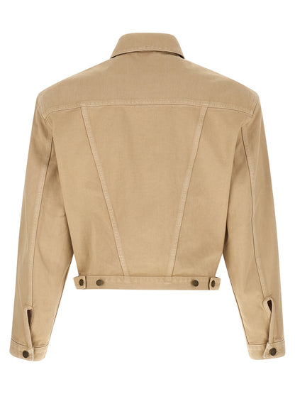 Trucker Jacket by Entire Studios for men in denim cotton beige features an on trend silhouette, showcasing refined pockets & insulated and a sophisticated shirt-collar neckline for a truly on trend finish.