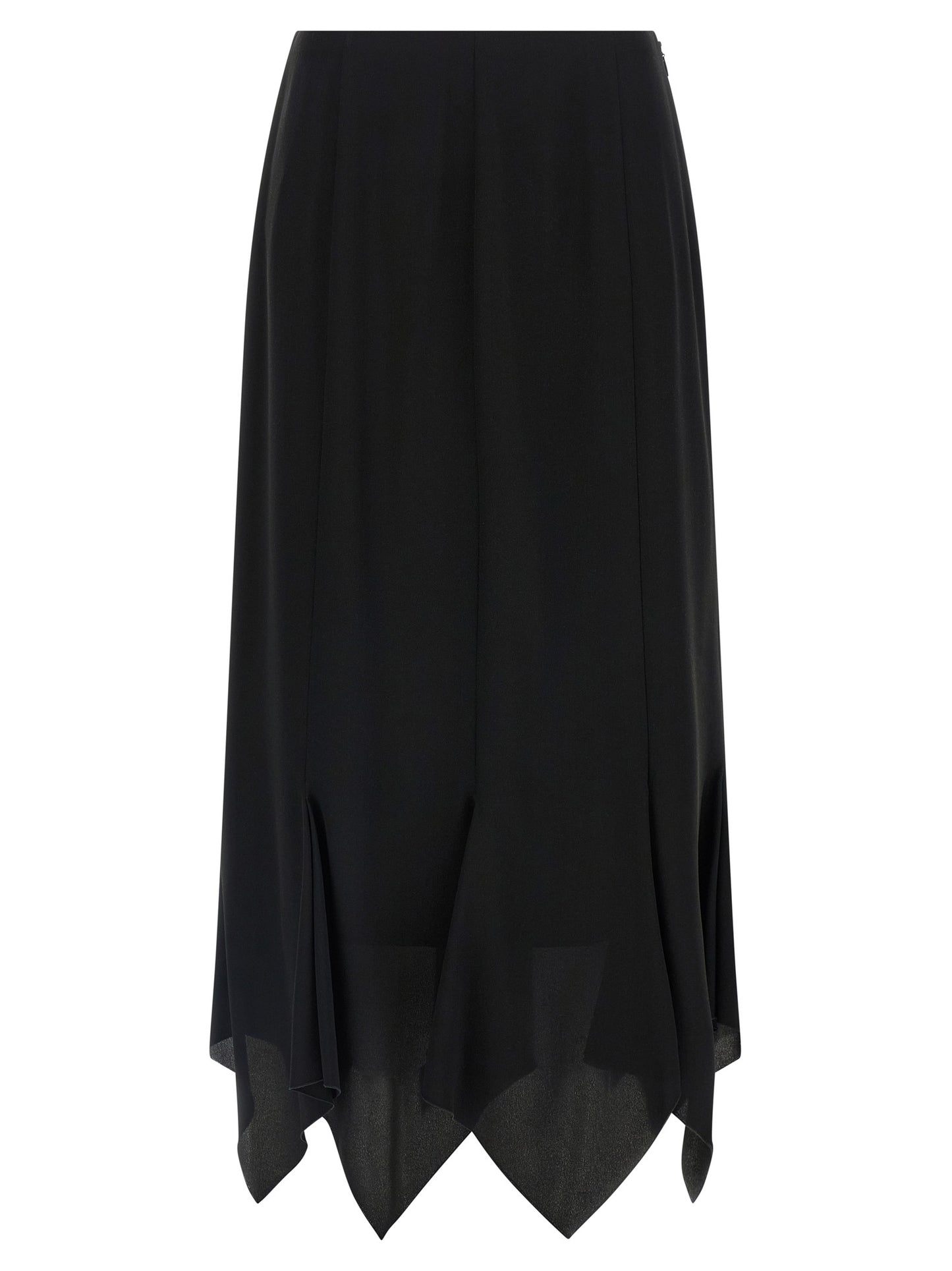 Skirt by Valentino Garavani for women in silk black showcases a dramatic silhouette, artfully capturing the essence of the Women's Flared Asymmetrical Silk Midi Skirt in a dramatic midi cut for a refined look.