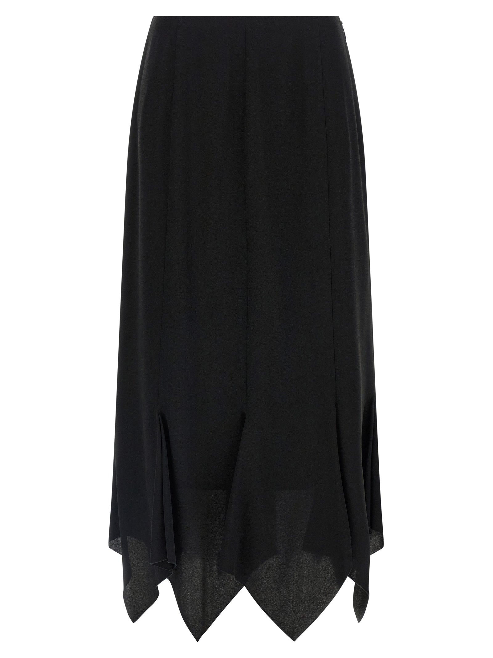Skirt by Valentino Garavani for women in silk black showcases a dramatic silhouette, artfully capturing the essence of the Women's Flared Asymmetrical Silk Midi Skirt in a dramatic midi cut for a refined look.