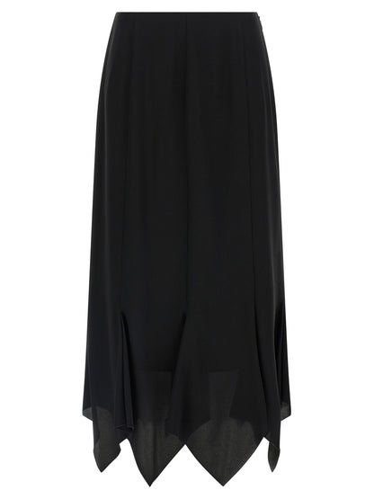 Skirt by Valentino Garavani for women in silk black showcases a dramatic silhouette, artfully capturing the essence of the Women's Flared Asymmetrical Silk Midi Skirt in a dramatic midi cut for a refined look.