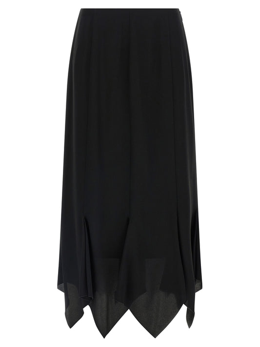 Skirt by Valentino Garavani for women in silk black showcases a dramatic silhouette, artfully capturing the essence of the Women's Flared Asymmetrical Silk Midi Skirt in a dramatic midi cut for a refined look.