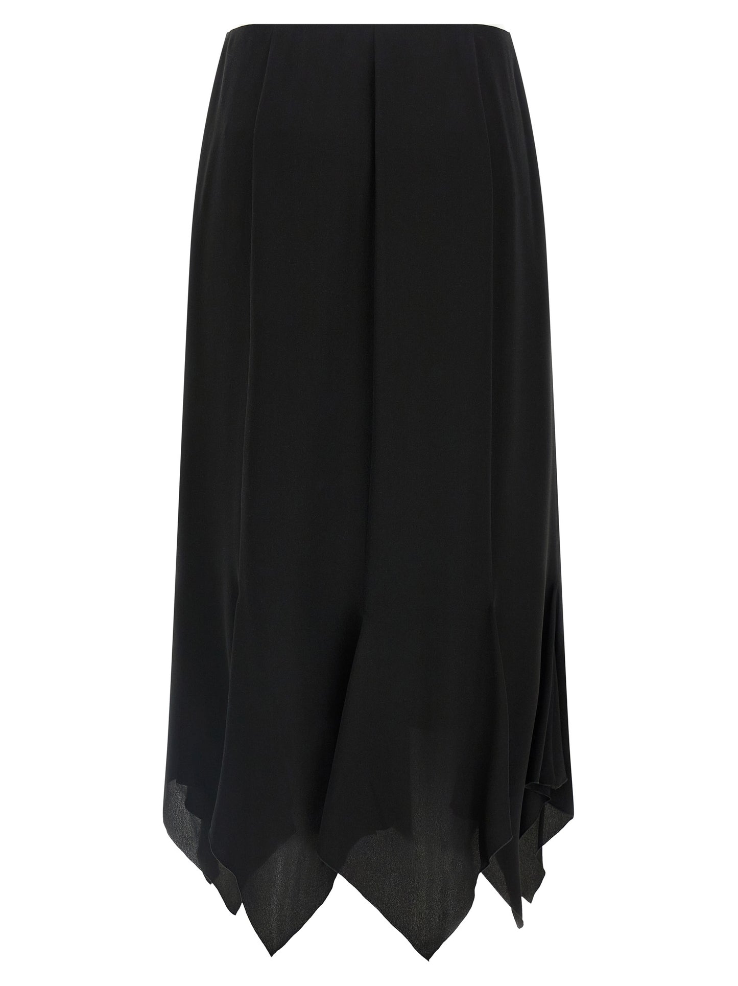 Skirt by Valentino Garavani for women in silk black features a contoured silhouette from the Women's Flared Asymmetrical Silk Midi Skirt collection, characterized by its contoured midi for a contoured finish.
