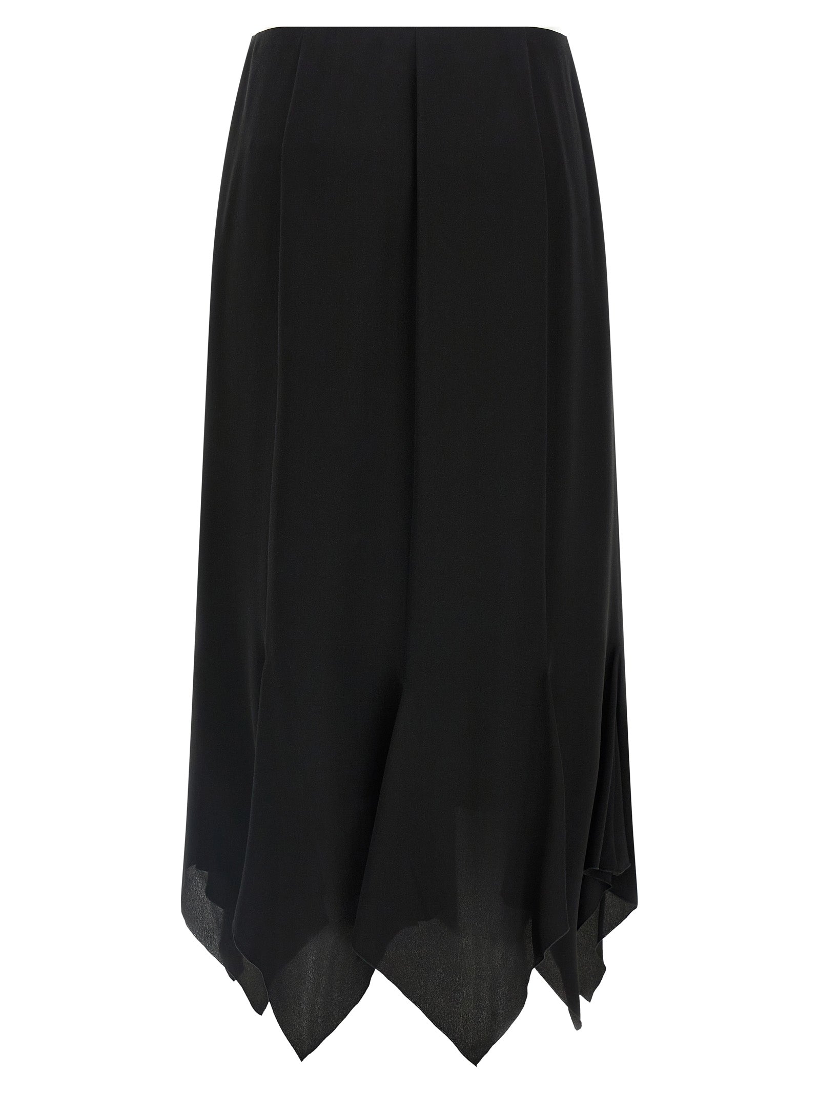Skirt by Valentino Garavani for women in silk black features a contoured silhouette from the Women's Flared Asymmetrical Silk Midi Skirt collection, characterized by its contoured midi for a contoured finish.