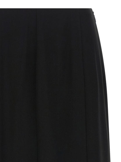 Skirt by Valentino Garavani for women in silk black features an relaxed-yet-refined silhouette that elegantly showcases the Women's Flared Asymmetrical Silk Midi Skirt design and sophisticated midi.
