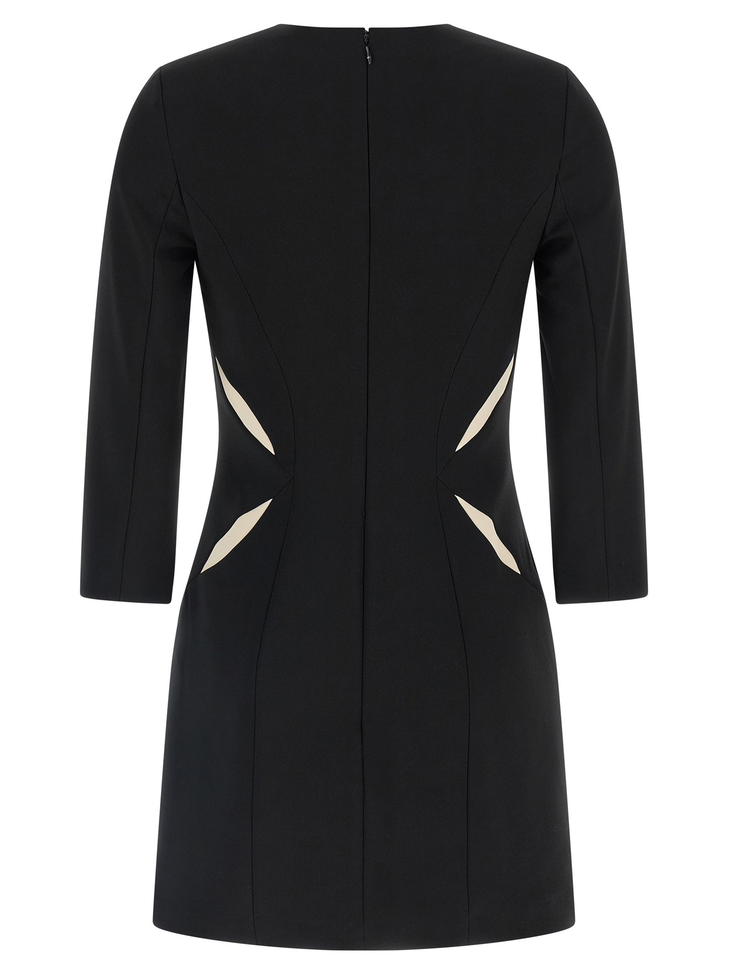 Dress by Elisabetta Franchi for women in stretch polyester bicolour, black & white presents a sinuous silhouette, showcasing a sophisticated and detailed with a sinuous short mini for a refined finish.