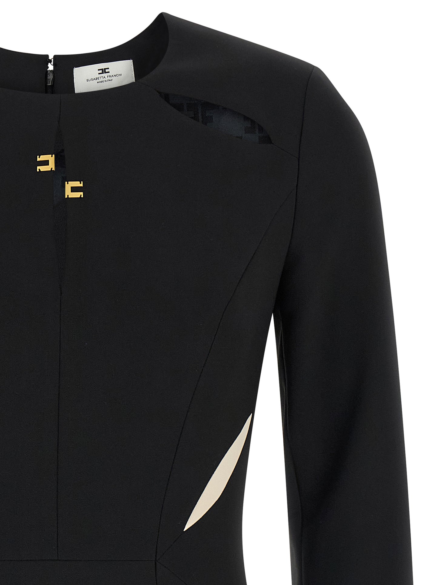 Dress by Elisabetta Franchi for women in stretch polyester bicolour, black & white features an sultry silhouette defined by a and , falling to an sultry short mini for a sultry look.