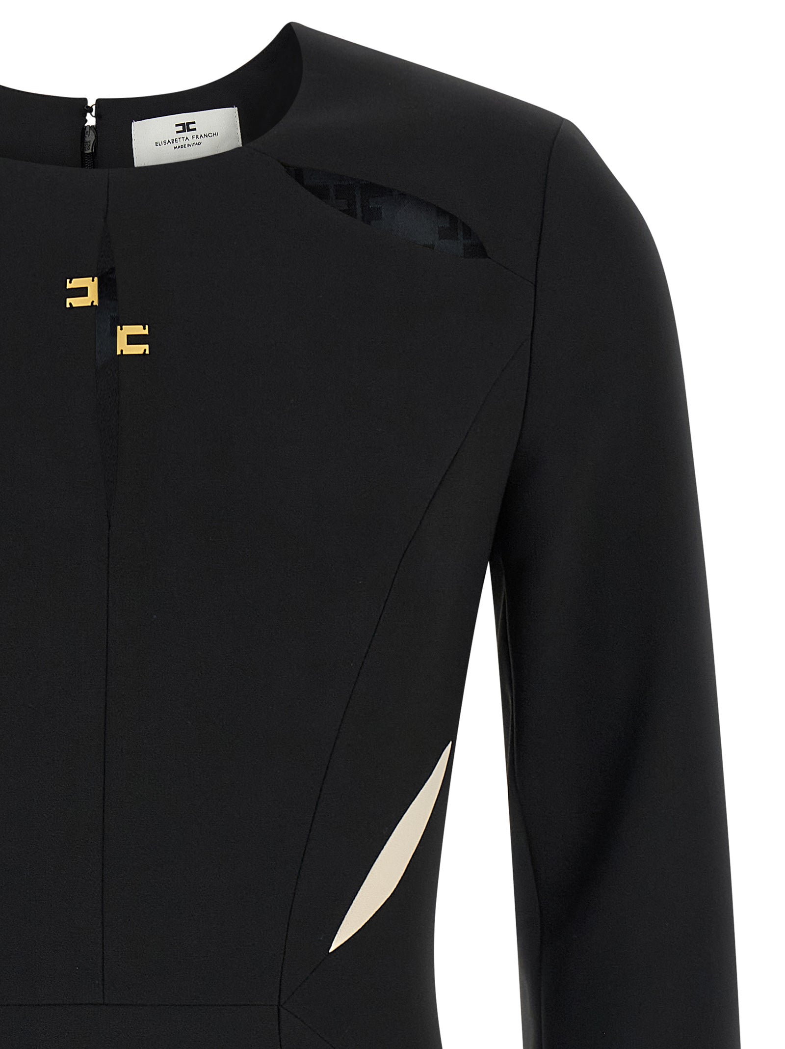 Dress by Elisabetta Franchi for women in stretch polyester bicolour, black & white features an sultry silhouette defined by a and , falling to an sultry short mini for a sultry look.