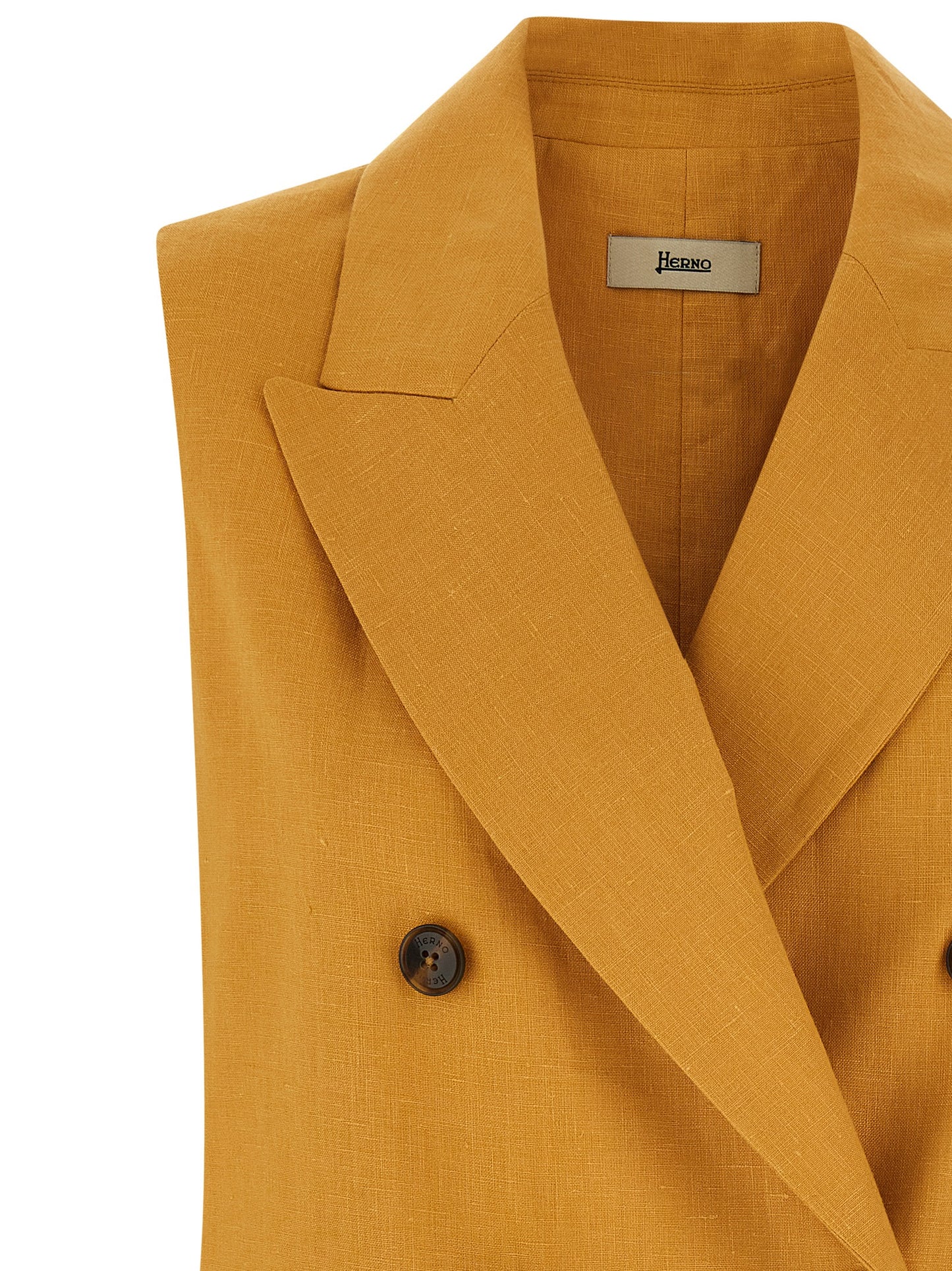 Vest by Herno for women in linen bicolour & yellow features a enviable silhouette, elegantly detailed with a enviable v-neck split neckline and functional pockets for a enviable finish.