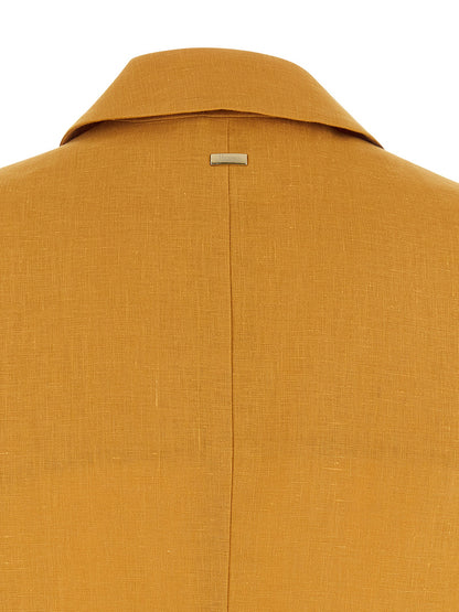 Vest by Herno for women in linen bicolour & yellow features a stylish silhouette, showcasing distinct pockets and a refined for a truly stylish finish.