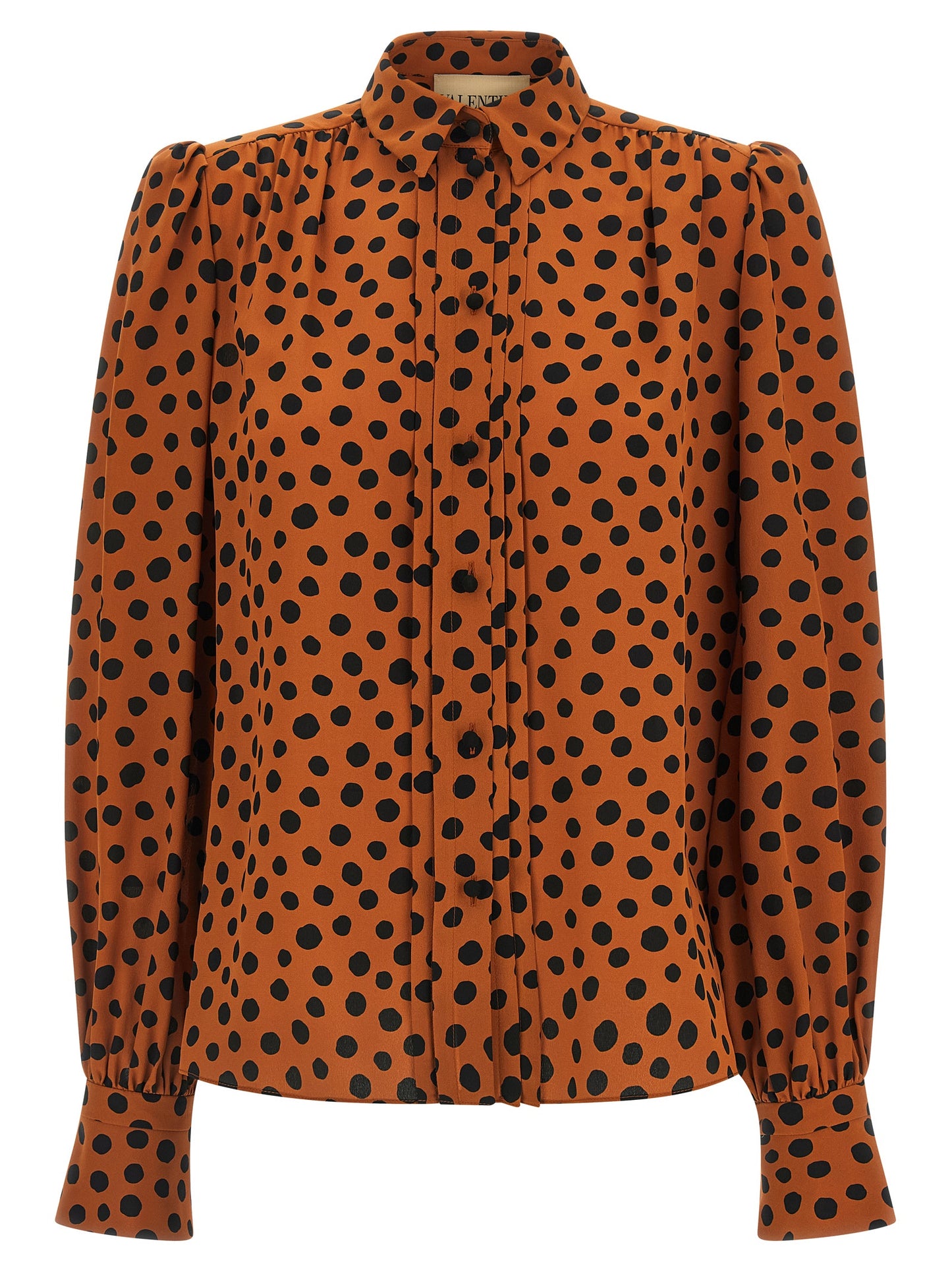 Blouse by Valentino Garavani for women in silk orange & print presents a discerning silhouette, showcasing a sophisticated and long-sleeve for a truly discerning finish.