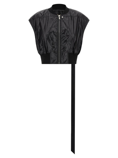 Vest by DRKSHDW for women in nylon black showcases a utilitarian silhouette, artfully incorporating lightweight and a utilitarian high-neck neckline for a truly utilitarian finish.