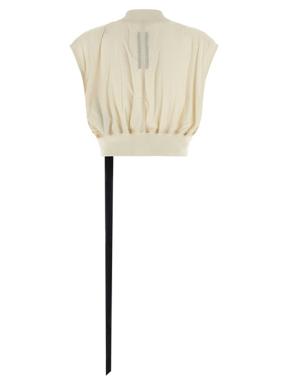 Vest by DRKSHDW for women in nylon beige showcases a utilitarian silhouette, artfully incorporating lightweight and a utilitarian high-neck neckline for a truly utilitarian finish.