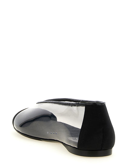 Ballet Flat Shoes by Moschino for women in viscose satin silk pvc leather black showcases a dynamic silhouette, artfully capturing Women's Viscose Satin Silk PVC Leather Ballet Flat Shoes through its distinctive and elegant .