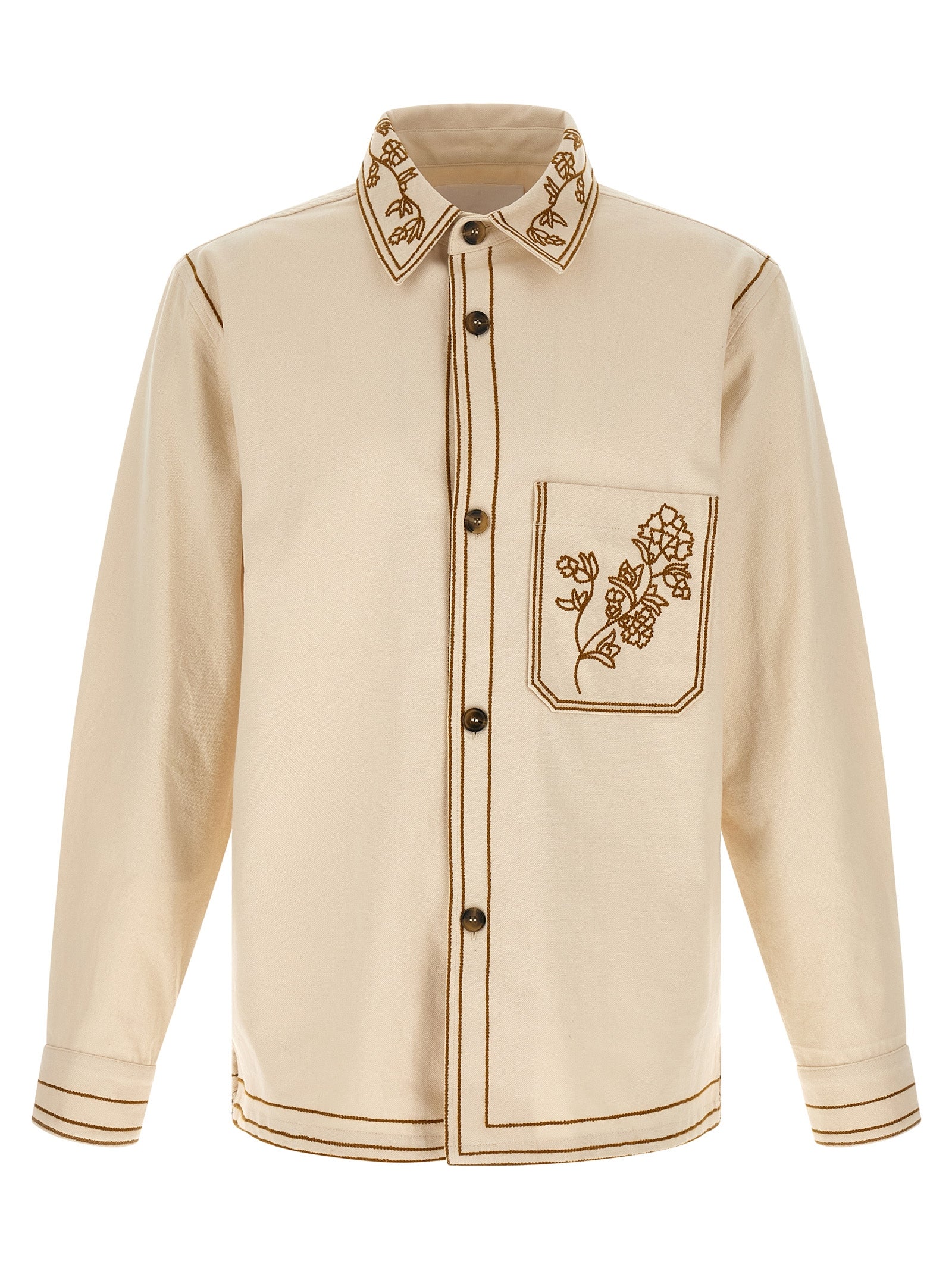 Overshirt by Isabel Marant for men in denim cotton beige & horn showcases a sublime silhouette, artfully detailed with a sublime and long-sleeve for a sophisticated, sublime finish.
