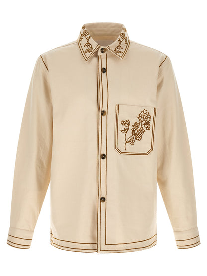 Overshirt by Isabel Marant for men in denim cotton beige & horn showcases a sublime silhouette, artfully detailed with a sublime and long-sleeve for a sophisticated, sublime finish.
