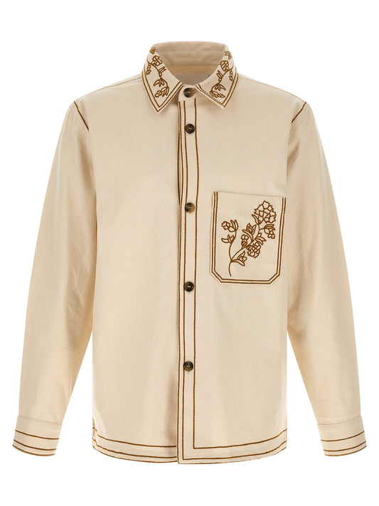 Overshirt by Isabel Marant for men in denim cotton beige & horn showcases a sublime silhouette, artfully detailed with a sublime and long-sleeve for a sophisticated, sublime finish.
