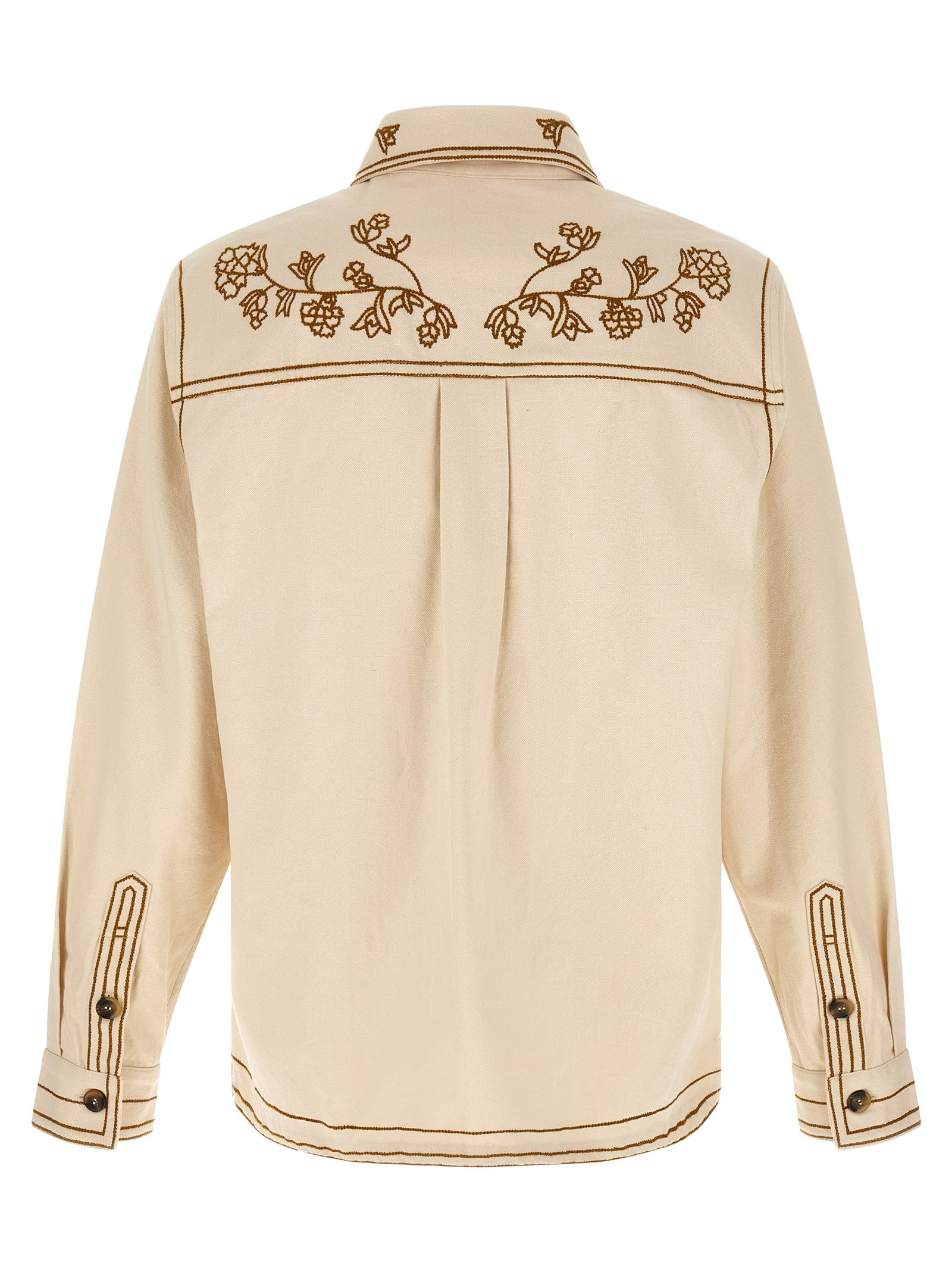 Overshirt by Isabel Marant for men in denim cotton beige & horn showcases a sharp silhouette, elegantly detailed with a sharp and sharp .