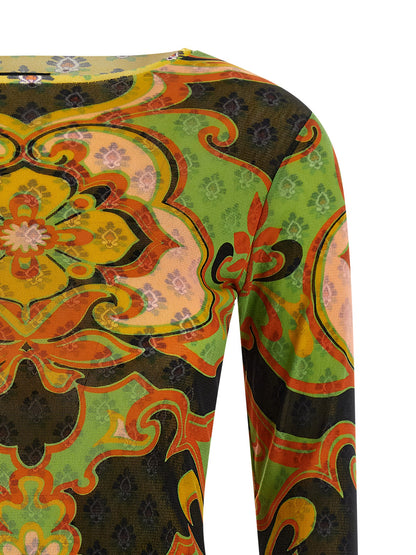 Cardigan by Etro for women in polyamide multicolor & patterned features a nuanced silhouette with a refined round neckline and nuanced detailing for a sophisticated look.