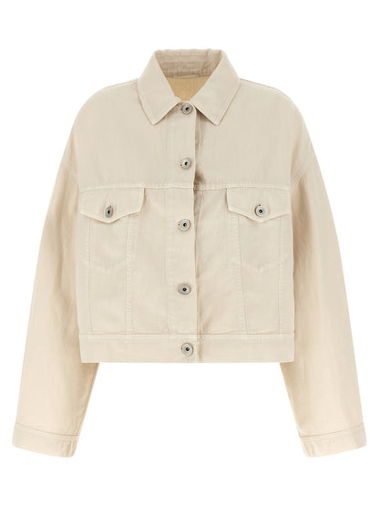 Brunello Cucinelli Monile Women's Linen & Denim Cotton Trucker Jacket - Beige