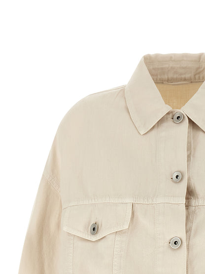 Brunello Cucinelli Monile Women's Linen & Denim Cotton Trucker Jacket - Beige