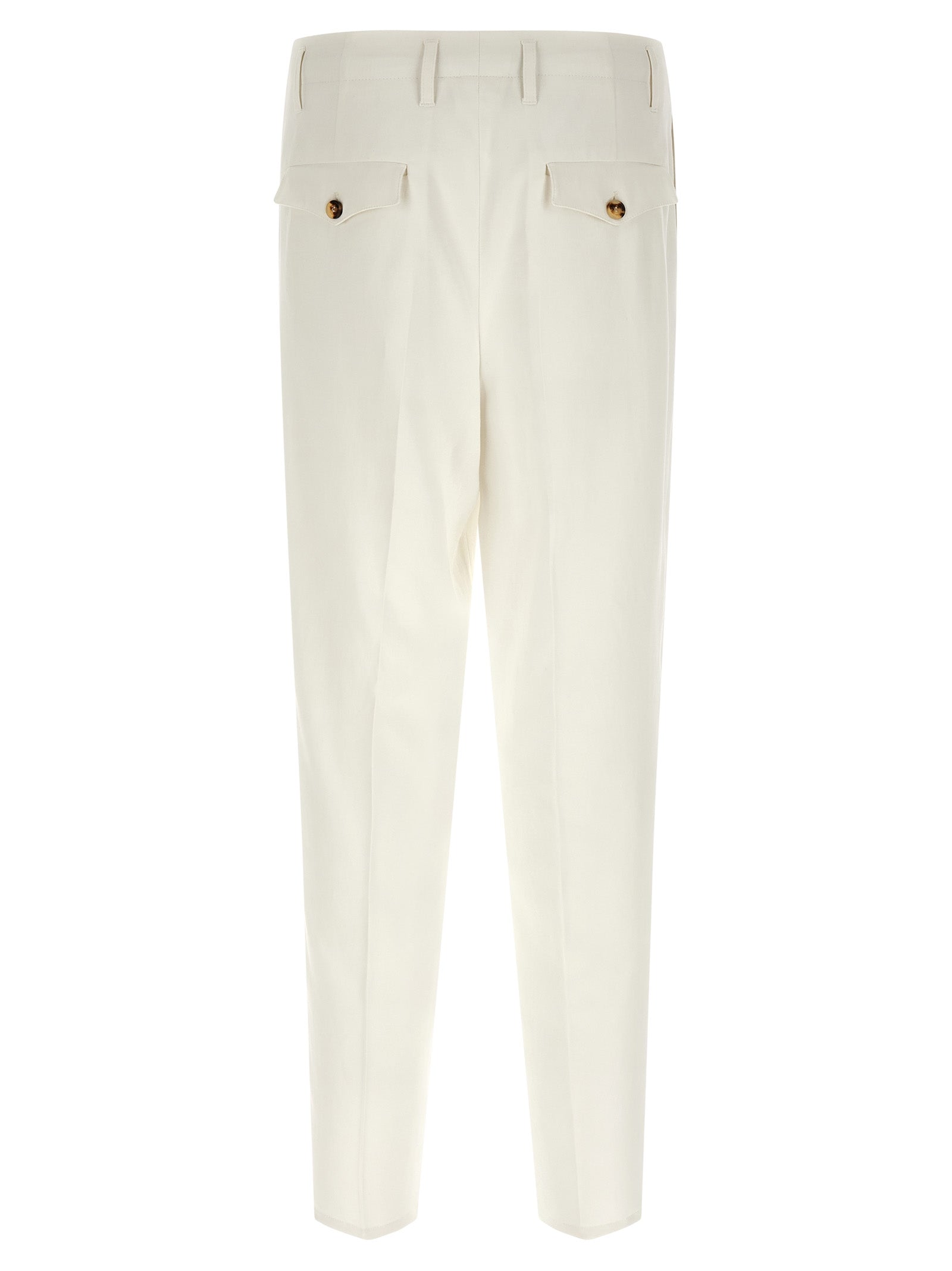 Trousers by Brunello Cucinelli for men in cotton white features an on trend silhouette, showcasing a sophisticated tapered-leg with a long and high rise for an on trend finish.