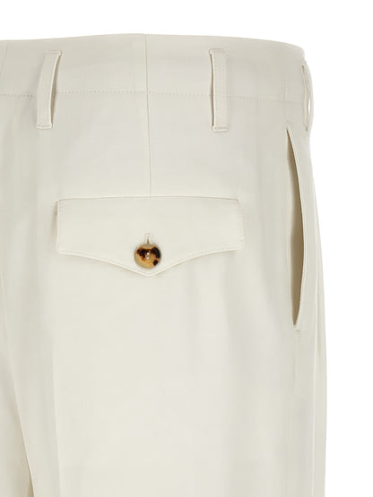 Trousers by Brunello Cucinelli for men in cotton white features a artisanal silhouette, showcasing a sophisticated tapered-leg with a long and high rise for a artisanal finish.