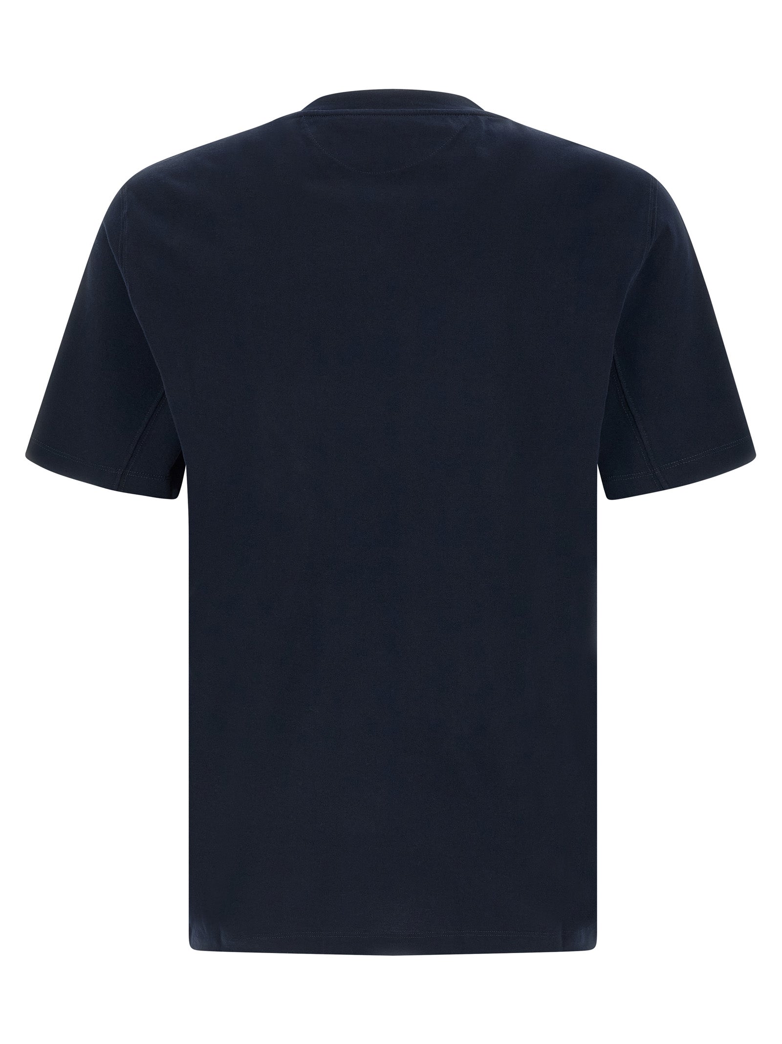 T-Shirt by Brunello Cucinelli for men in cotton blue & print showcases a dramatic silhouette, elegantly detailed with a dramatic crew neckline and for a truly dramatic finish.