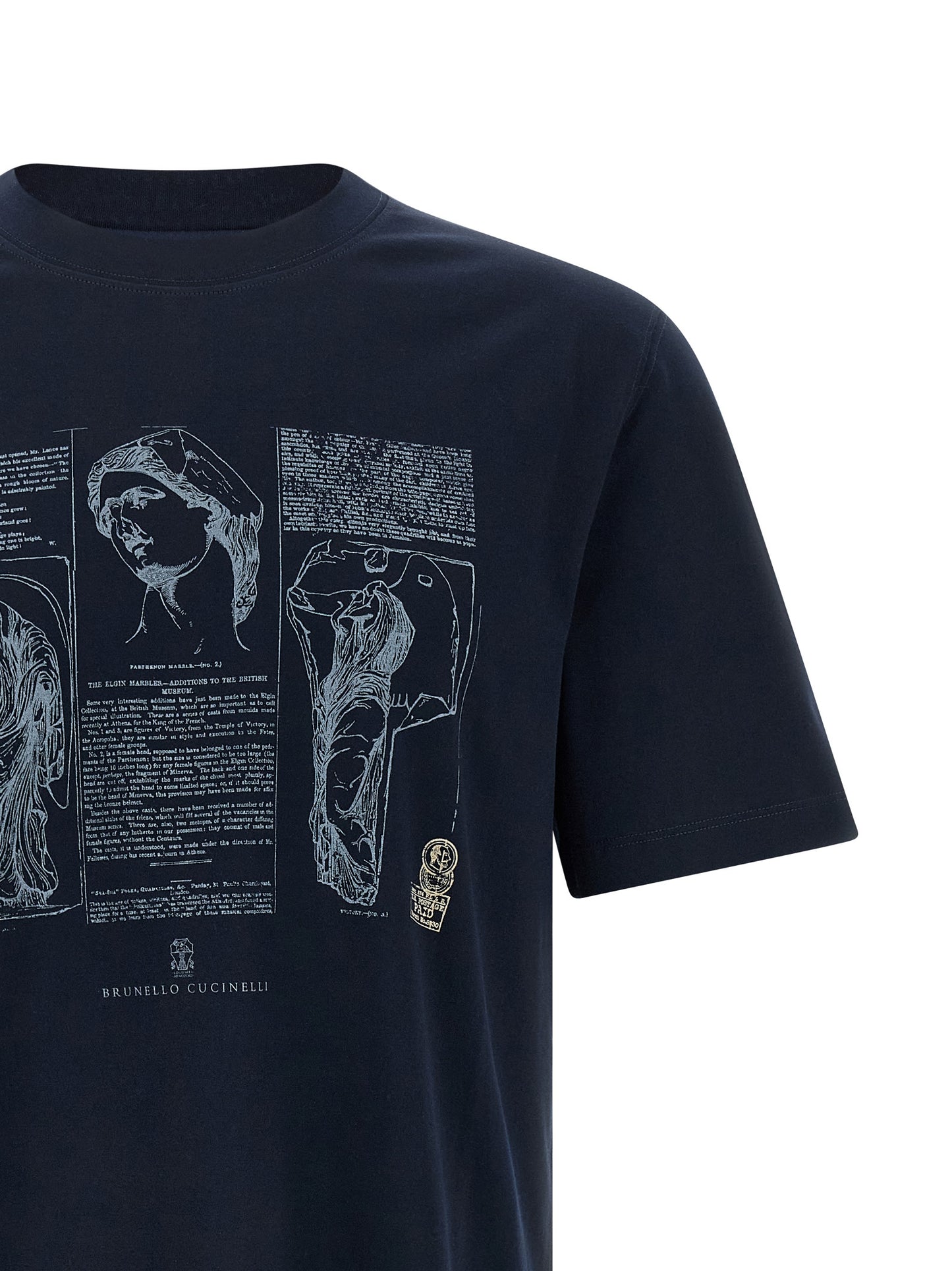 T-Shirt by Brunello Cucinelli for men in cotton blue & print features an edgy silhouette, meticulously detailed with a sophisticated and crew neckline for a truly edgy finish.