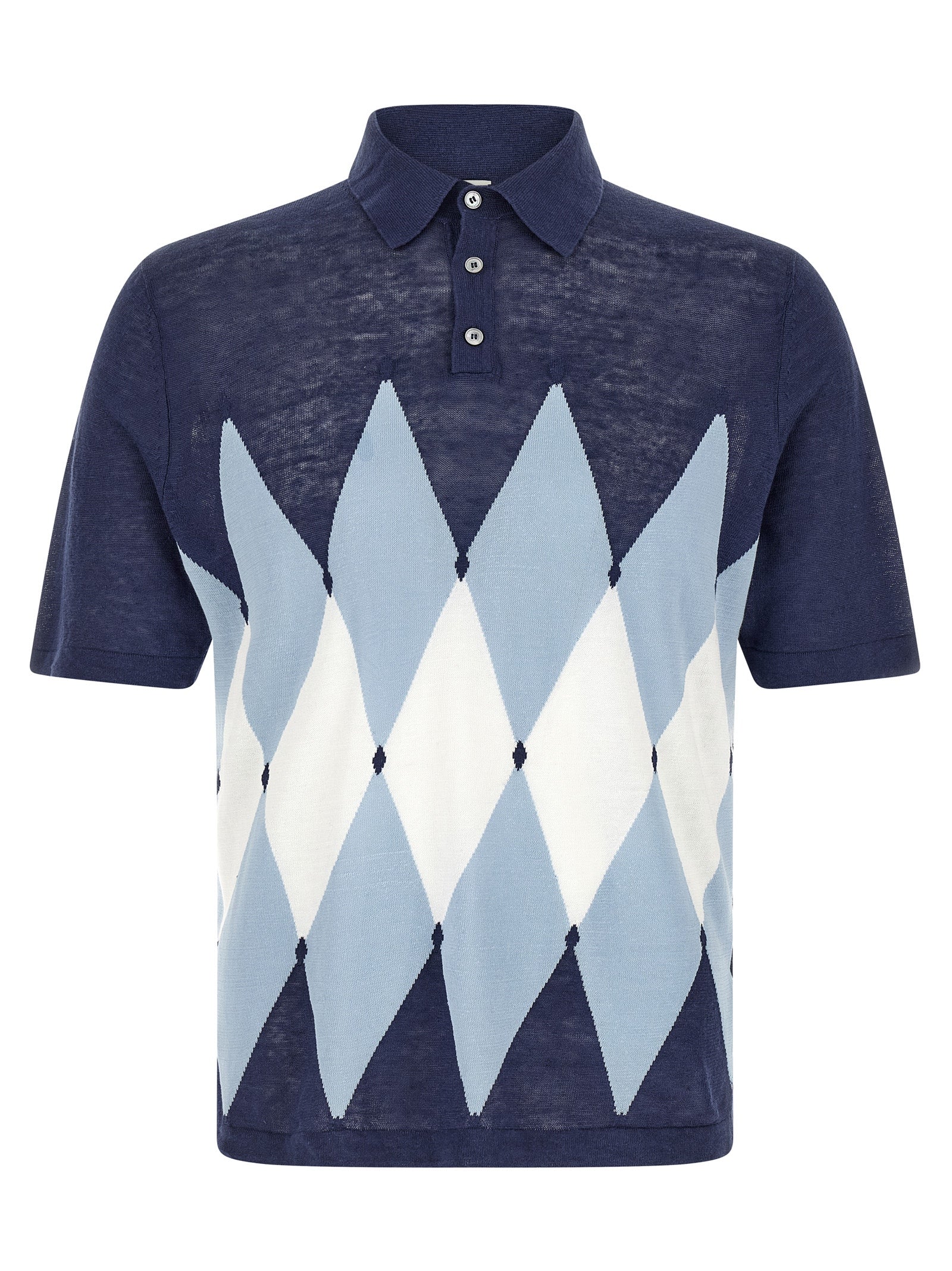 Polo Shirt by Ballantyne for men in linen & cotton blue, patterned, argyle & jacquard showcases a sharp silhouette, detailed with a refined and sharp short-sleeve for a sophisticated finish.