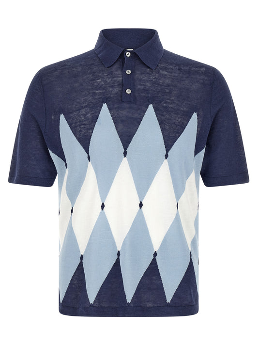 Polo Shirt by Ballantyne for men in linen & cotton blue, patterned, argyle & jacquard showcases a sharp silhouette, detailed with a refined and sharp short-sleeve for a sophisticated finish.