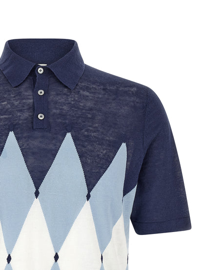 Polo Shirt by Ballantyne for men in linen & cotton blue, patterned, argyle & jacquard features a eye catching silhouette, showcasing a refined and for a eye catching finish.