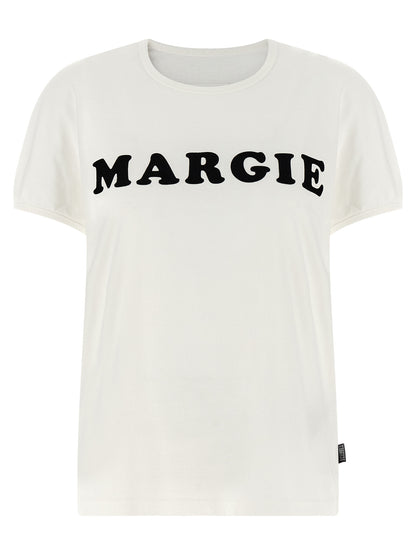 T-Shirt by MM6 Maison Margiela for women in cotton white, signature & print features an edgy silhouette, meticulously detailed with a sophisticated short-sleeve and crew neckline for a truly edgy finish.