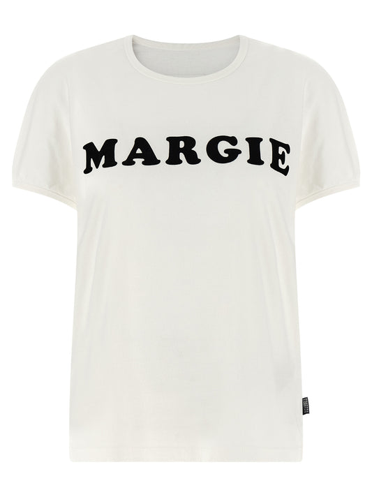 T-Shirt by MM6 Maison Margiela for women in cotton white, signature & print features an edgy silhouette, meticulously detailed with a sophisticated short-sleeve and crew neckline for a truly edgy finish.