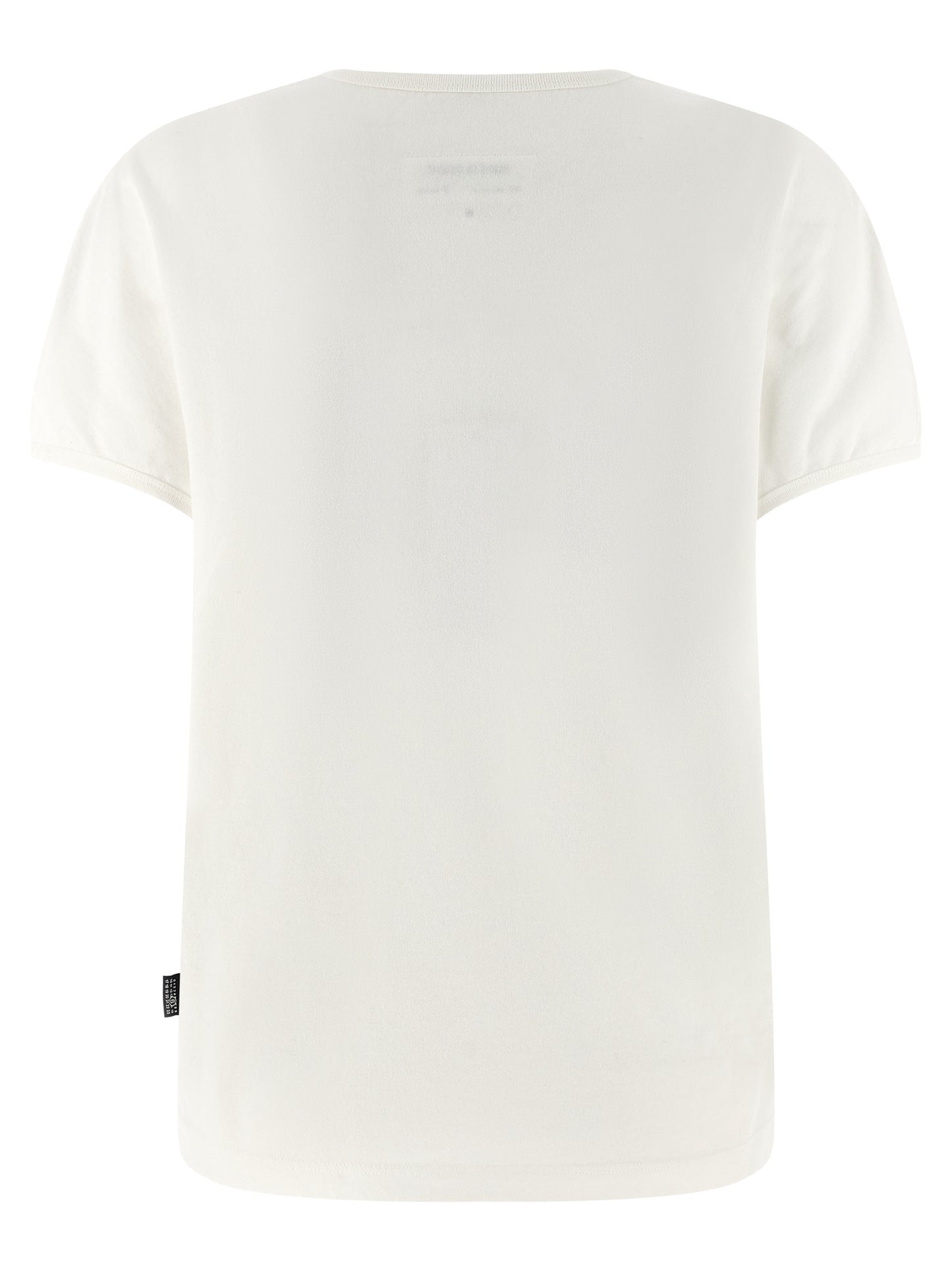 T-Shirt by MM6 Maison Margiela for women in cotton white, signature & print features a plush silhouette, showcasing a sophisticated crew neckline and for a truly plush finish.