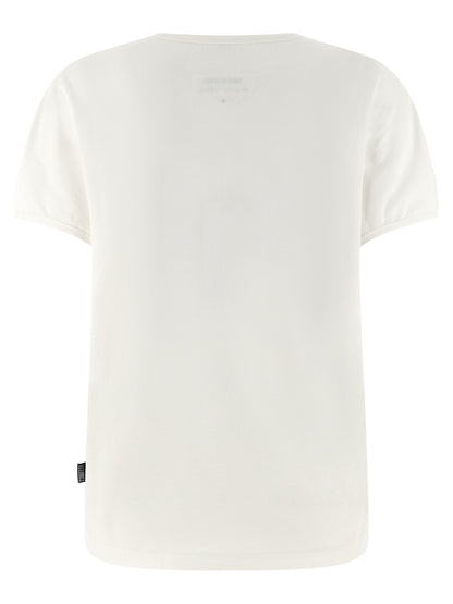 T-Shirt by MM6 Maison Margiela for women in cotton white, signature & print features a plush silhouette, showcasing a sophisticated crew neckline and for a truly plush finish.