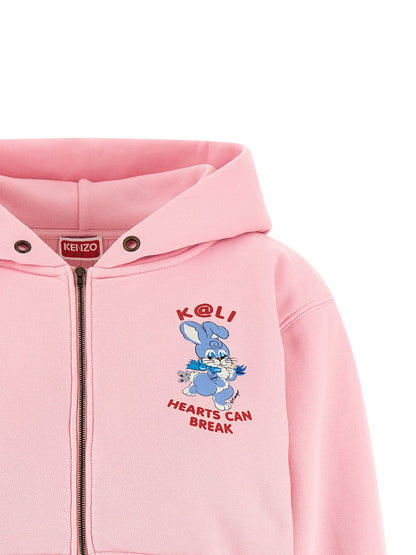 Sweatshirt Hoodie by Kenzo for women in cotton multicolor, pink & print features an avant-garde silhouette, showcasing a sophisticated hooded neckline and detail for a truly avant-garde finish.
