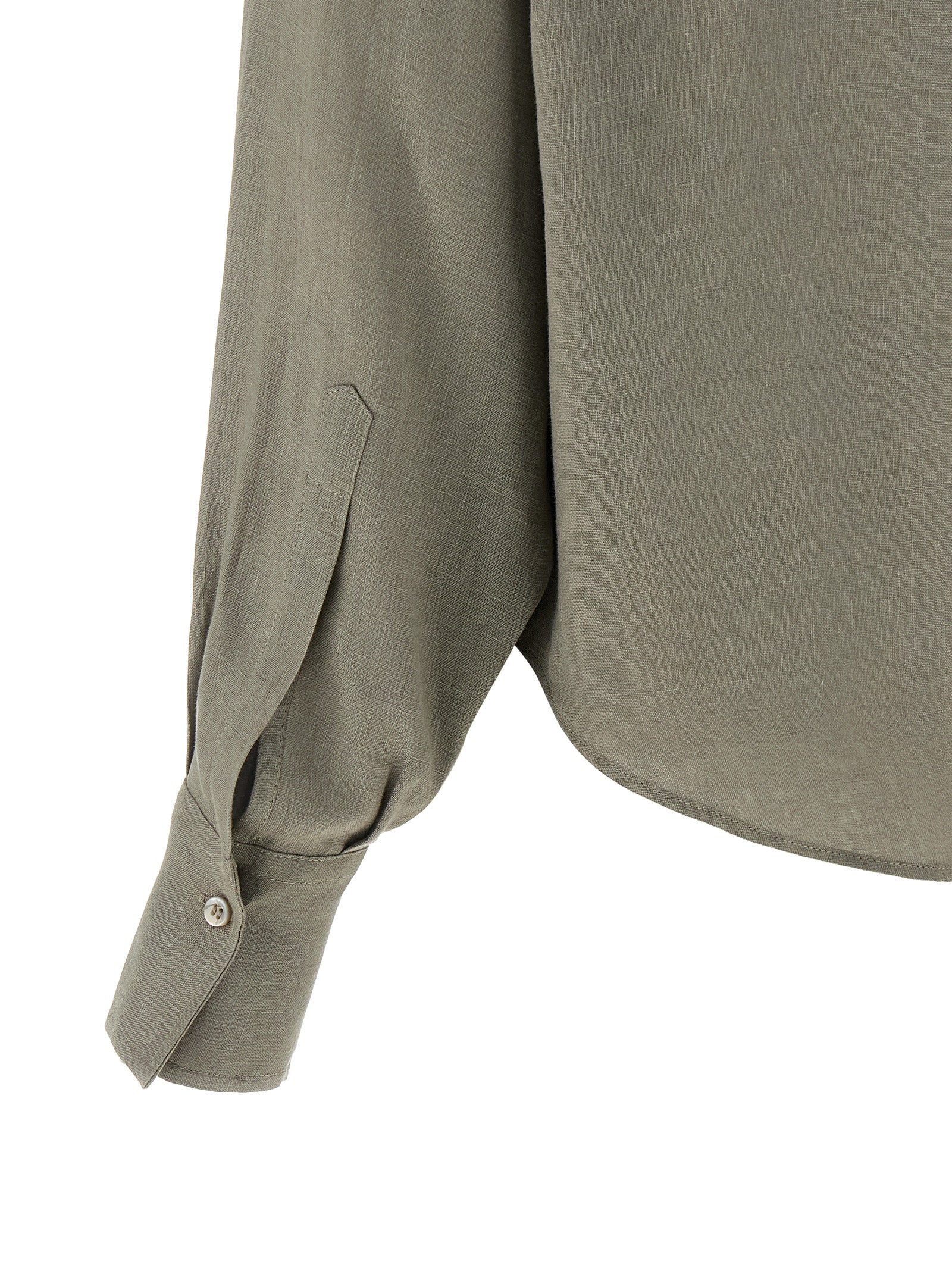 Blouse by Brunello Cucinelli for women in linen & sequins bicolour, green & pearl presents a discerning silhouette, showcasing a sophisticated and for a truly discerning finish.