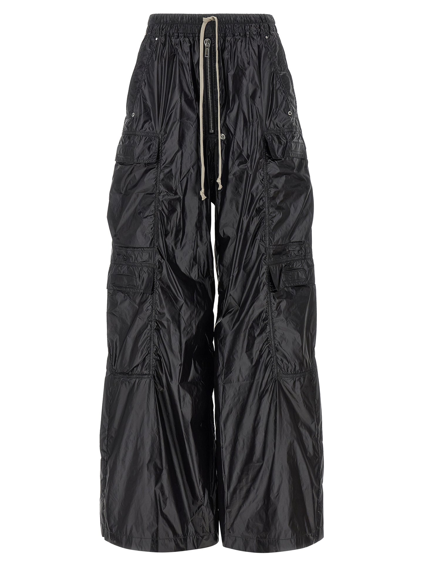 Cargo Pants by DRKSHDW for women in nylon black features an urban chic flared & wide with a and long, creating a urban chic aesthetic for "Moon Behind the Hill".