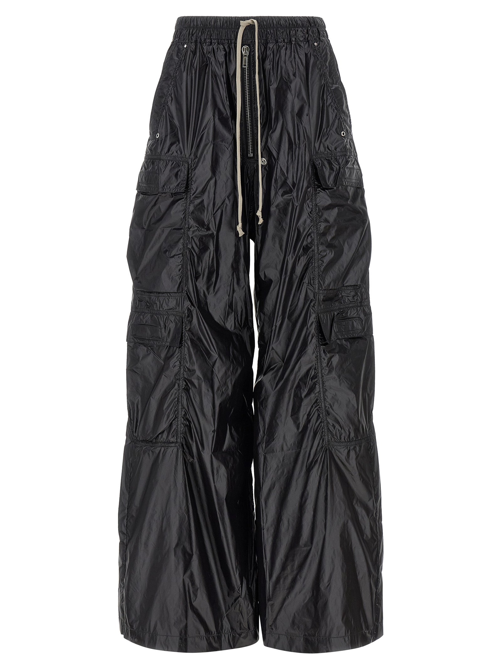 Cargo Pants by DRKSHDW for women in nylon black features an urban chic flared & wide with a and long, creating a urban chic aesthetic for "Moon Behind the Hill".