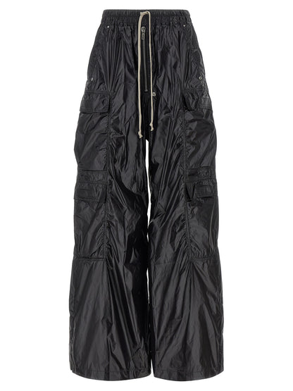 Cargo Pants by DRKSHDW for women in nylon black features an urban chic flared & wide with a and long, creating a urban chic aesthetic for "Moon Behind the Hill".