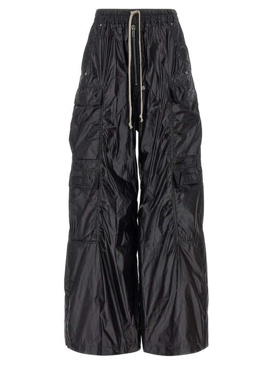 Cargo Pants by DRKSHDW for women in nylon black features an urban chic flared & wide with a and long, creating a urban chic aesthetic for "Moon Behind the Hill".