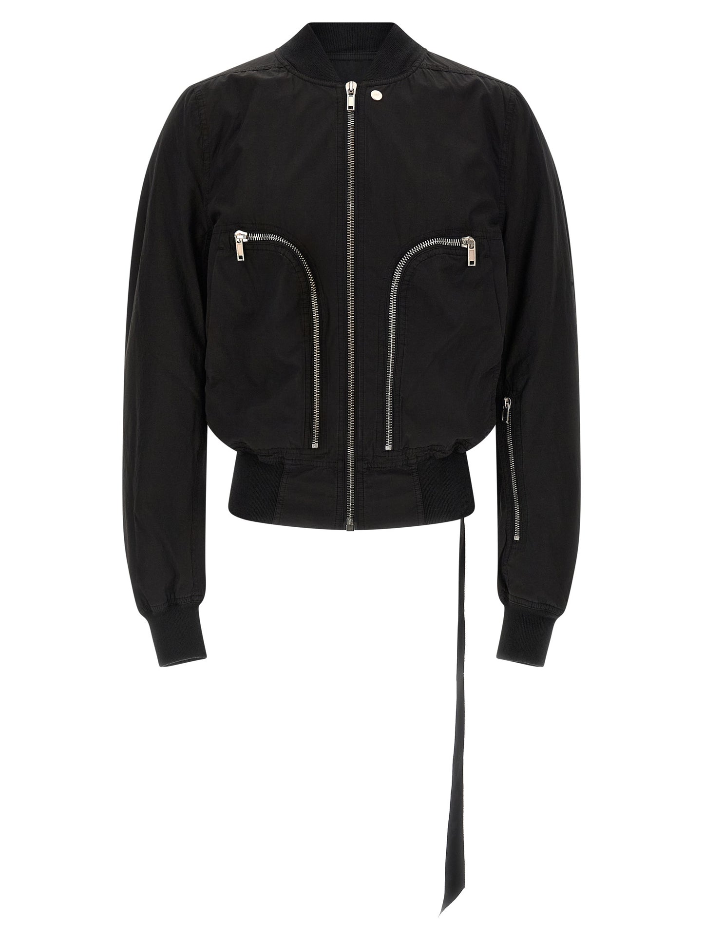 This Bomber Jacket by DRKSHDW for men in cotton black exhibits a edgy silhouette, meticulously detailed with functional and a edgy high-neck neckline for a edgy finish.