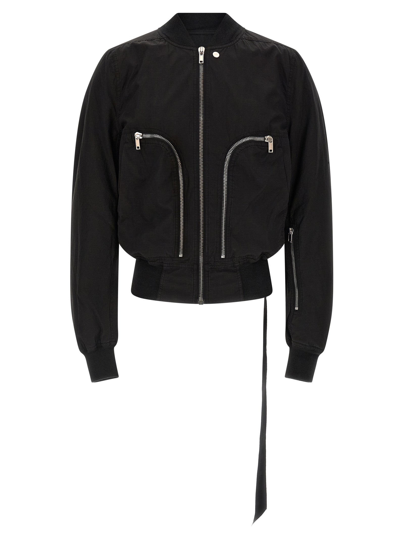 This Bomber Jacket by DRKSHDW for men in cotton black exhibits a edgy silhouette, meticulously detailed with functional and a edgy high-neck neckline for a edgy finish.