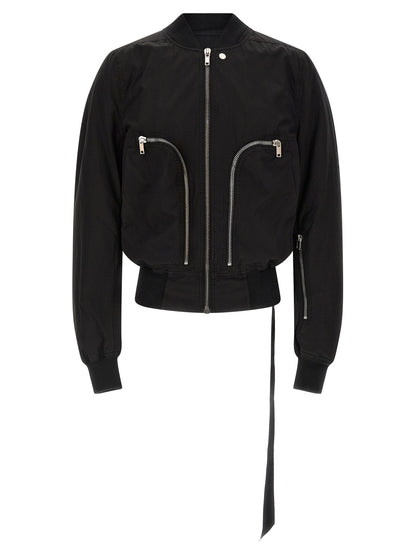 This Bomber Jacket by DRKSHDW for men in cotton black exhibits a edgy silhouette, meticulously detailed with functional and a edgy high-neck neckline for a edgy finish.