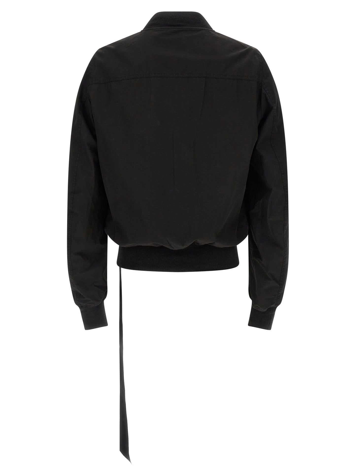 Bomber Jacket by DRKSHDW for men in cotton black features a dramatic silhouette, showcasing a sophisticated high-neck neckline and distinctive for a dramatic aesthetic.