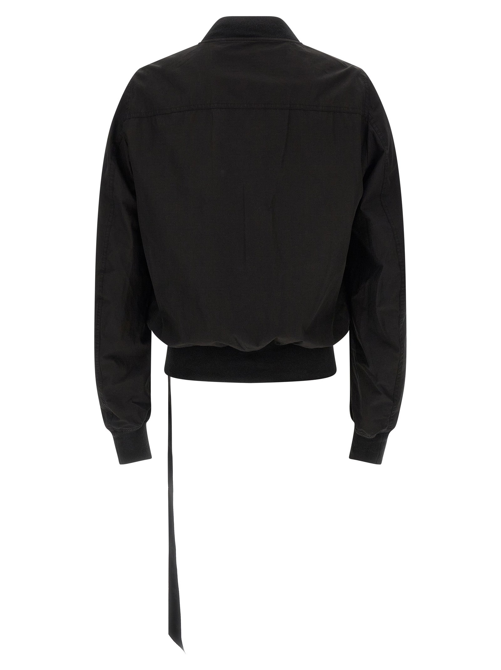 Bomber Jacket by DRKSHDW for men in cotton black features a dramatic silhouette, showcasing a sophisticated high-neck neckline and distinctive for a dramatic aesthetic.