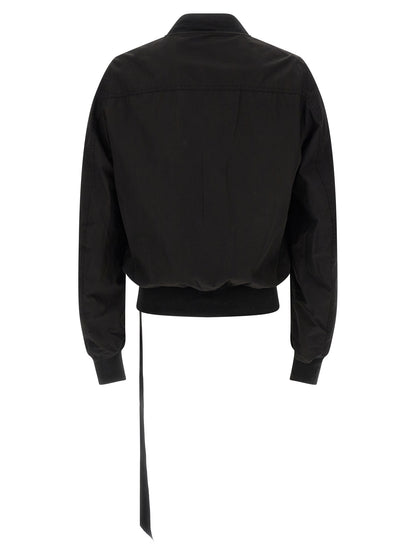 Bomber Jacket by DRKSHDW for men in cotton black features a dramatic silhouette, showcasing a sophisticated high-neck neckline and distinctive for a dramatic aesthetic.