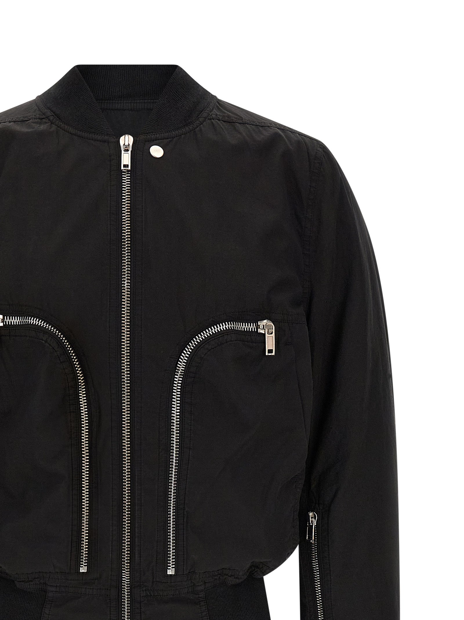 Bomber Jacket by DRKSHDW for men in cotton black features an contemporary silhouette, showcasing a sophisticated high-neck neckline and contemporary for a truly refined look.